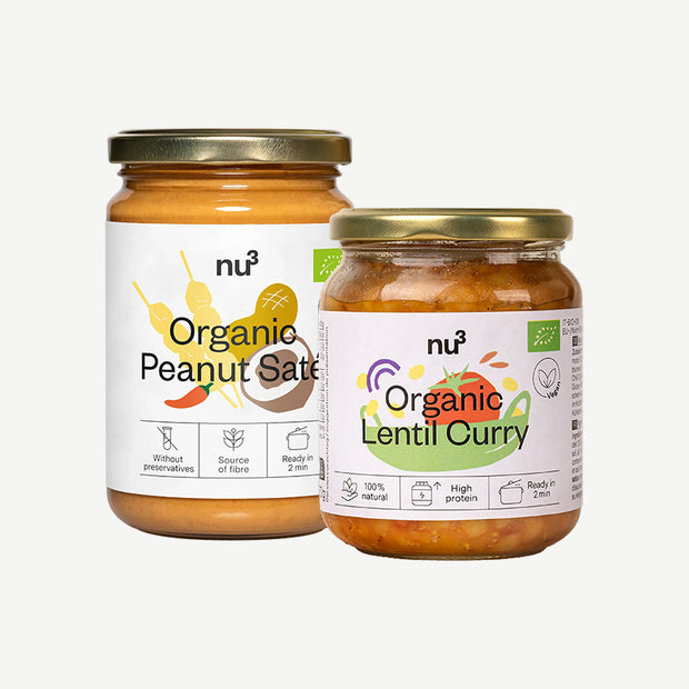 nu3 Bio Erdnuss-Saté-Sauce + Bio Linsen-Curry